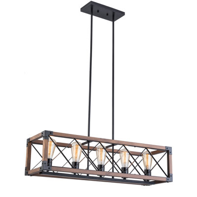 5 - Light Wood Dimmable Kitchen Island Square / Rectangle Chandelier