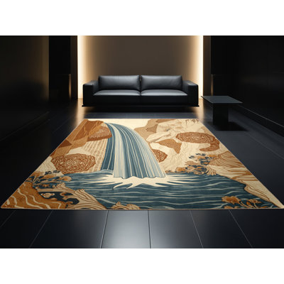 Machine Washable Outhe Classic Oriental Rug in Brown – Beige Binding