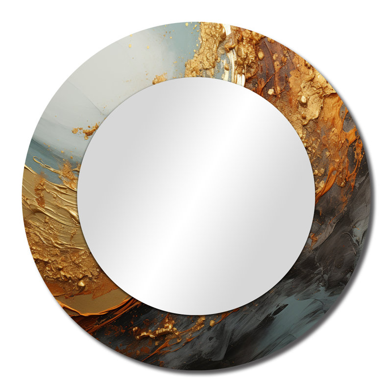Gold Teal Oceans Alchemy Spiral - Abstract Spirals Unique Wall Mirror Decor, Gold Large Mirror, Printed Metal Art, 23" x 23"