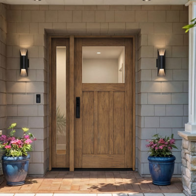 CRF-P3G1-SW-80 | 80" Single Door, + 1xSidelite RTA Prehung Exterior, Top View, 3 Panel, Unfinished Mahogany Wood