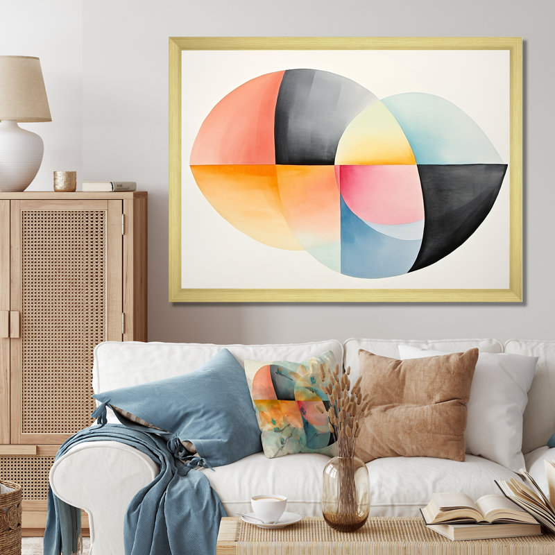 Motif géométrique de couleurs douces II - art mural géométrique, Cadre doré à coins fermés, H 12 po x l 20 po x P 1 po