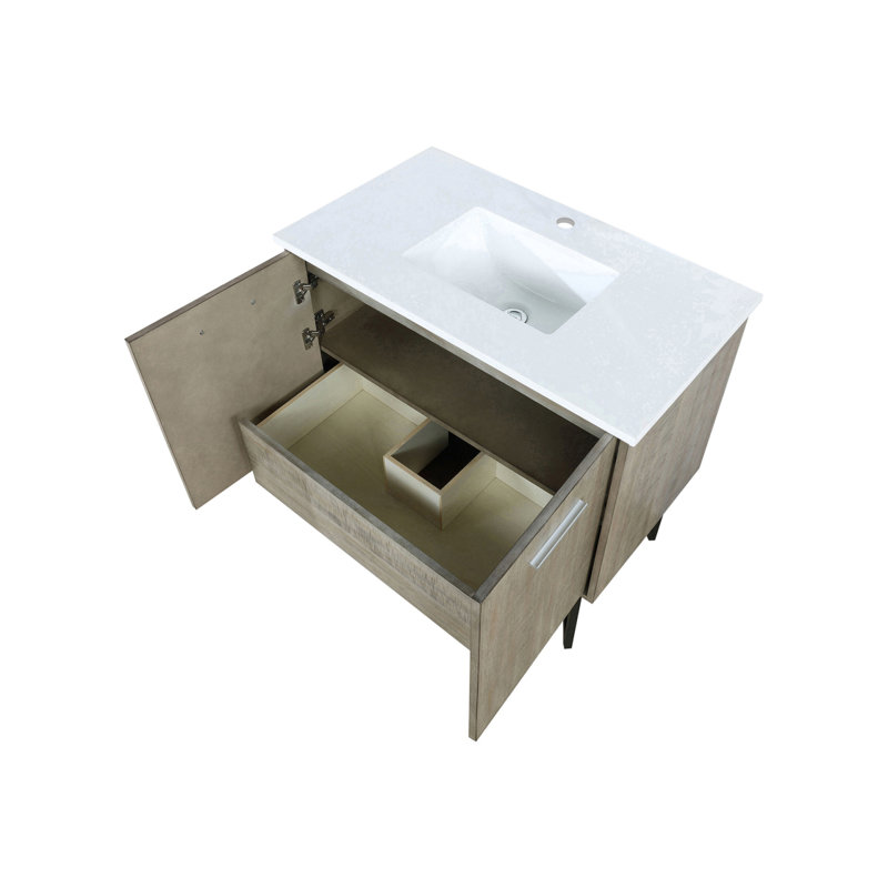 Meuble-lavabo rustique en acacia 36 po X P 20 po D, avec plateau en quartz blanc