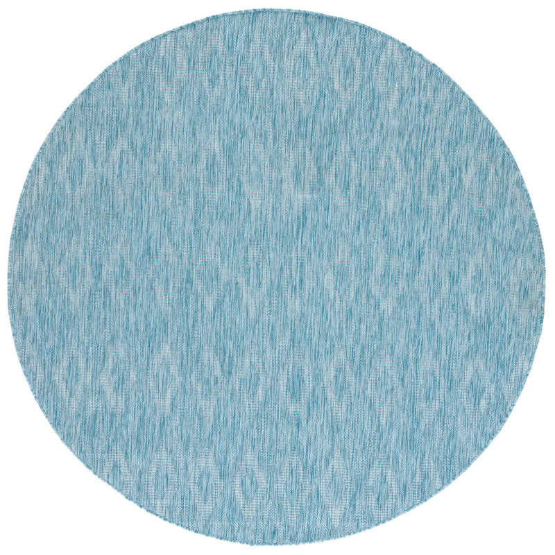 Ajacia Geometric Aqua Area Indoor/Outdoor Area Rug, Round 7'1"