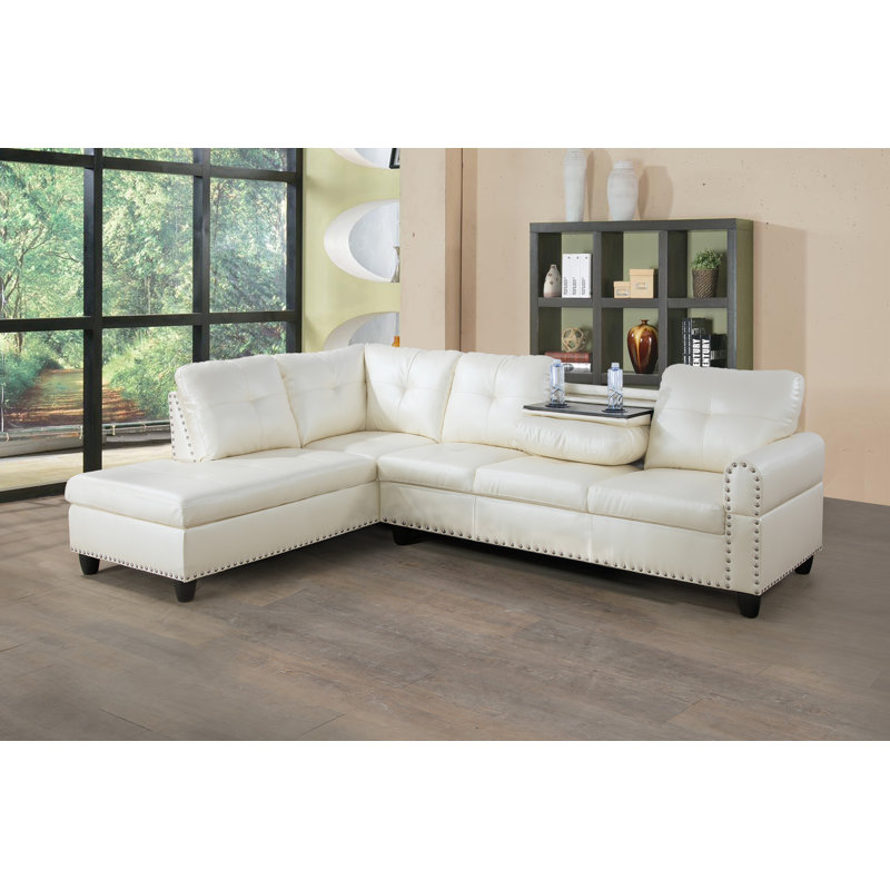 Louvenia Upholstered L-Shaped Sectional, Left Hand Facing, Off White Faux Leather