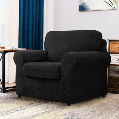 Housse de fauteuil 3 pièces, housse de canapé 1 place extensible avec 1 dossier séparé et coussin avec bande élastique, housse de canapé en tissu jacquard spandex (petit, vin)