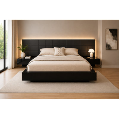 Sharon Leather Platform Bed with Integrated Nightstands