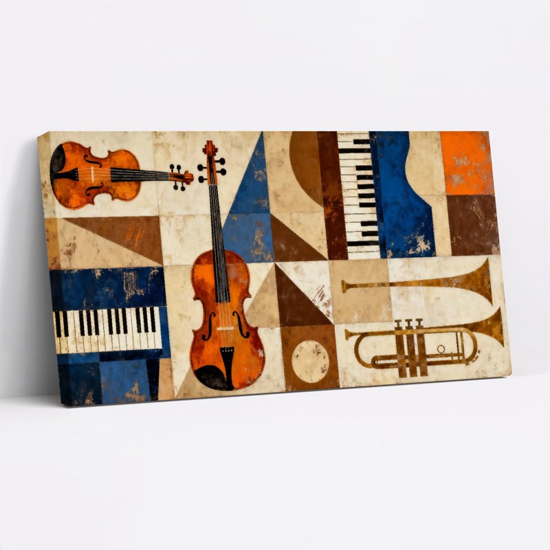 «Musical Instruments Collage», ensemble de 1 reproduction d'art sur toile tendue, H 28 po x l 58 po
