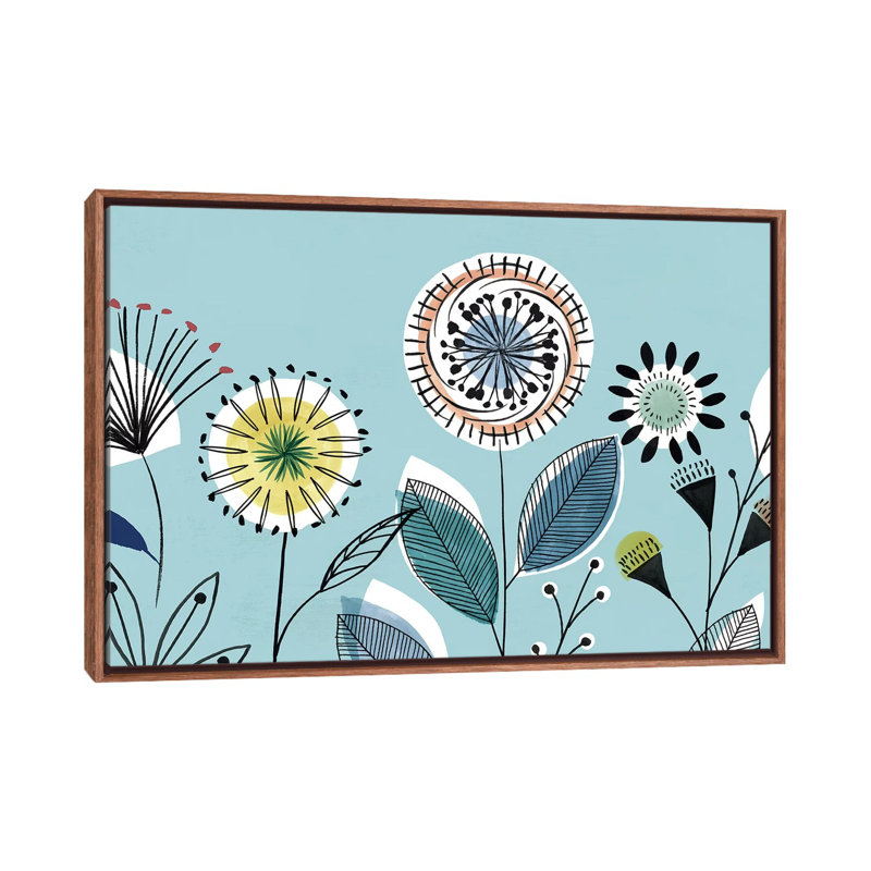 «Scandi Florals I» par Isabelle Z - impression d'art graphique, H 18 po x l 26 po x P 1,5 po, Toile avec cadre brun