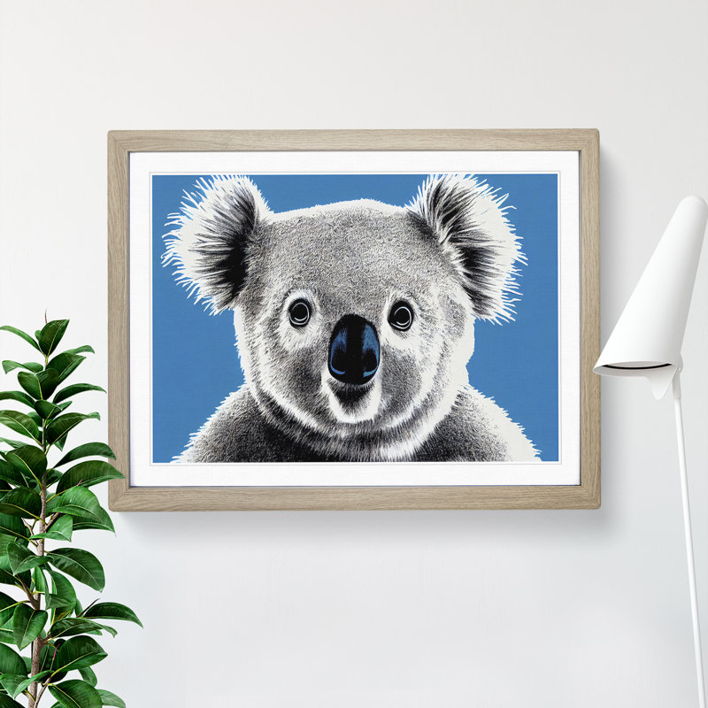 Alluring Koala Bear 1 Piece Single Picture Frame Wall Art, 46cm H x 64cm W x 2cm D, Oak