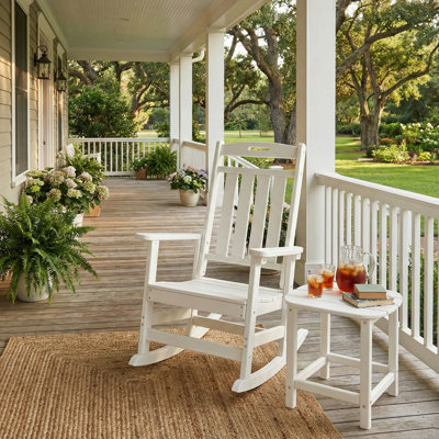 2-Piece HDPE Outdoor Rocking Chair Set With Side Table, All-Weather Porch Rocker And End Table Bundle