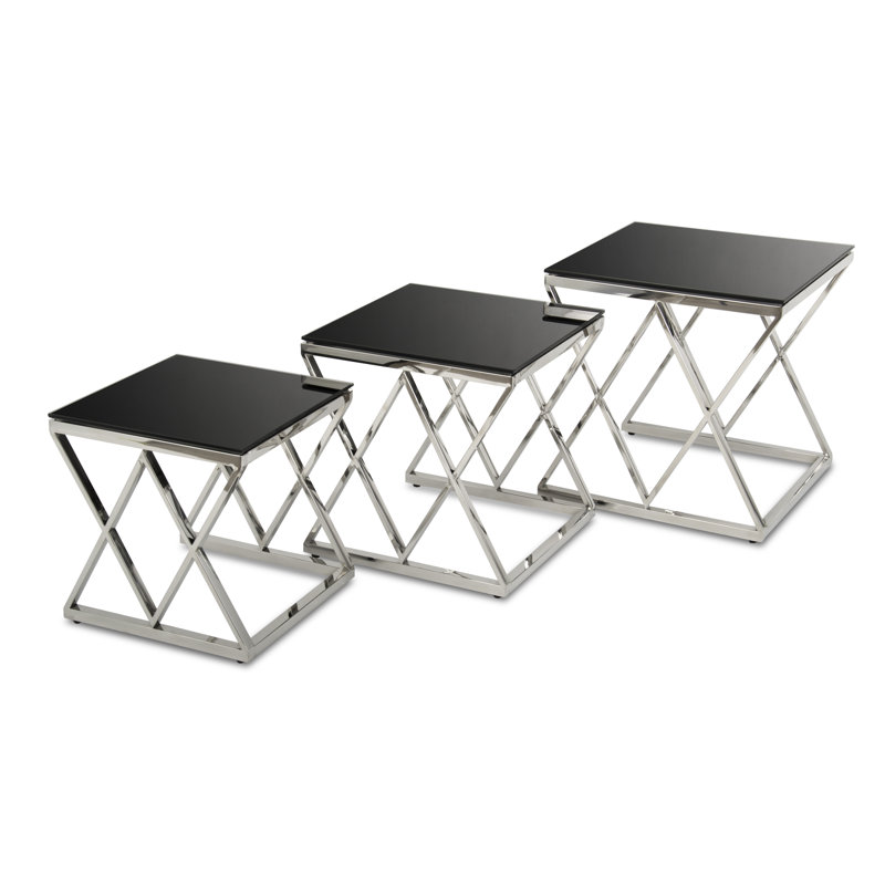 Ewert Glass Top Cross Legs Nesting Tables