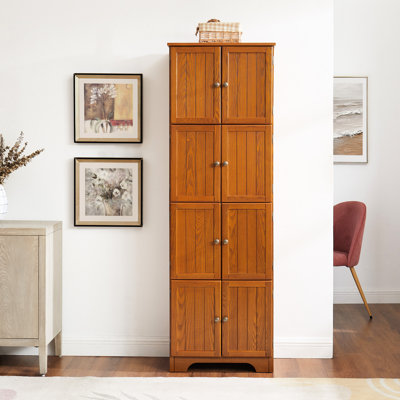 Oak 72.4" Tall Cabinet With 8 Doors And 4 Shelves. For Different Spaces. Smooth Surface, Strong Build Places. Exterior, Robust Structure