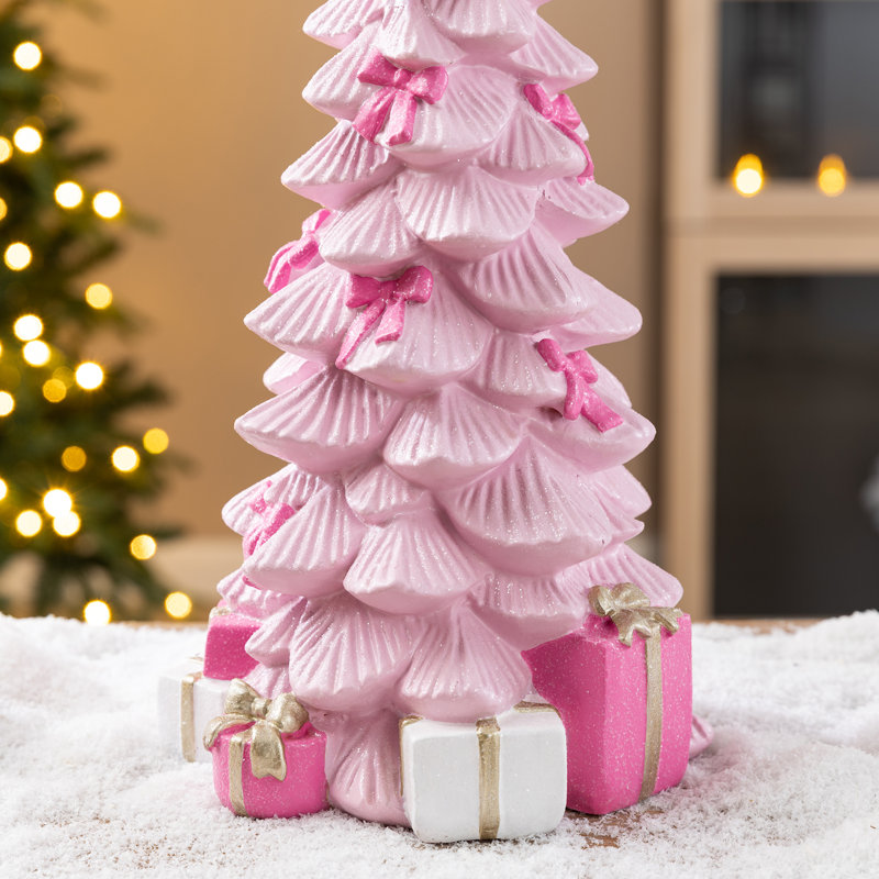 Décoration de table arbre de Noël en résine rose 15,25 "H avec nœud