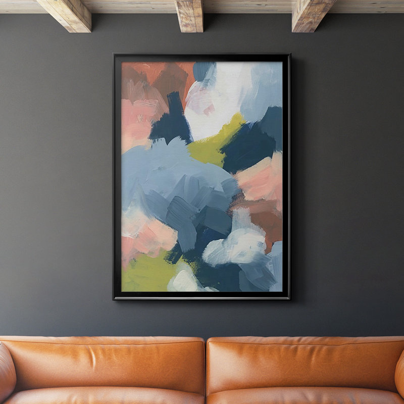 «Soft Indigo Atmosphere I» - impression d'un seul cadre photo, Papier avec cadre noir, Pas de tapis, H 24,5 po x l 18,5 po