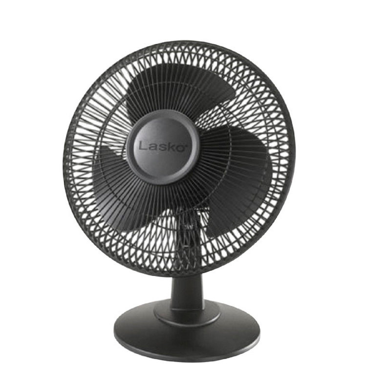 Lasko 12" Black Oscillating Desk Fan with 3 Speeds and Tilt Head