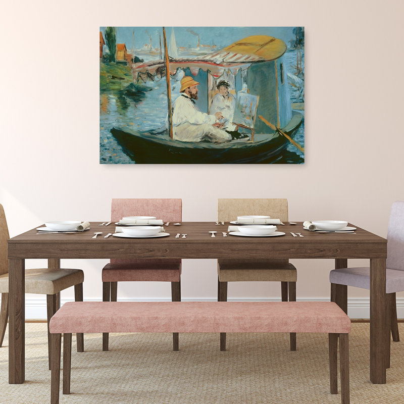 Monet dans son atelier flottant, 1874, estampe d'art mural impressionniste contemporaine, H 32 po x l 48 po