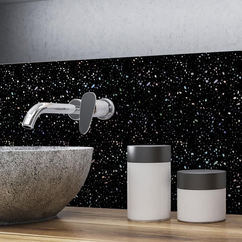 Edin Terrazzo Holographic Glitter Wall Tile Sticker Set - 15cm (6inch), Black