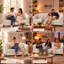 Fauteuil capitonné blanc, avec accoudoirs arrondis et garniture cloutée.-1121966332