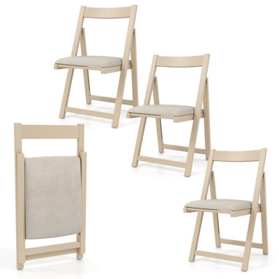 Upholstered Dining Chair Set of 4 w/ Curved Backrest Rubber Wood Frame Beige