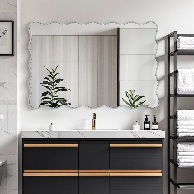 Miroir mural Wavy, Argent argent