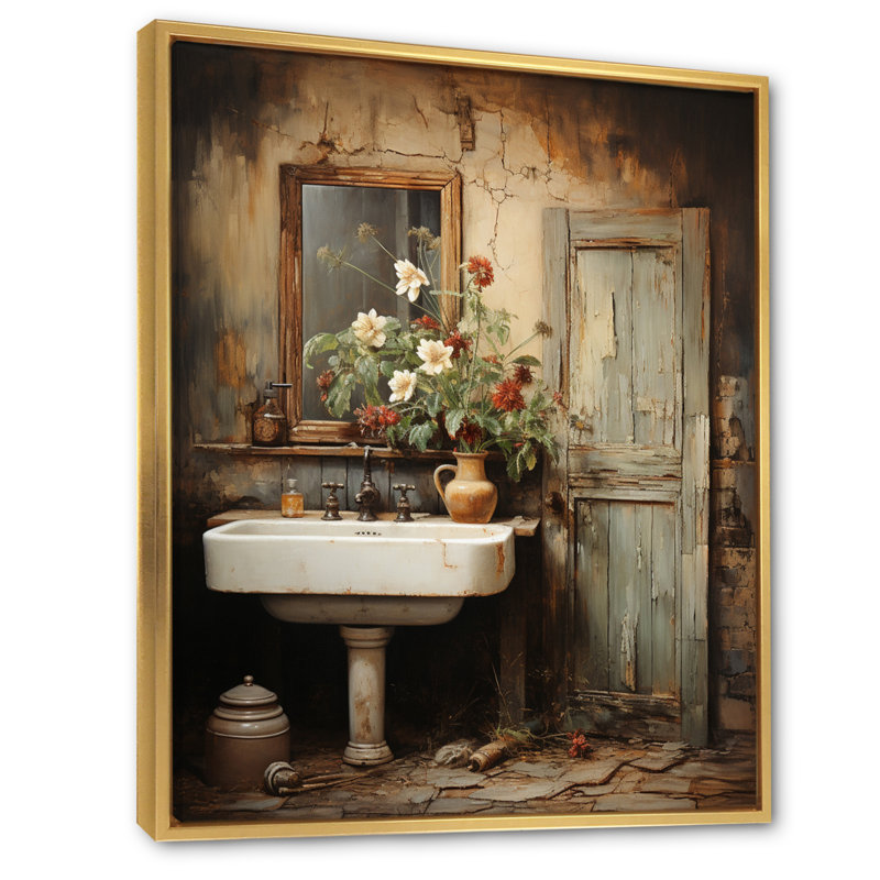 Cluny salle de bain charme rustique II - décoration murale de salle de bain, Cadre photo unique, H 40 po x l 30 po, Doré