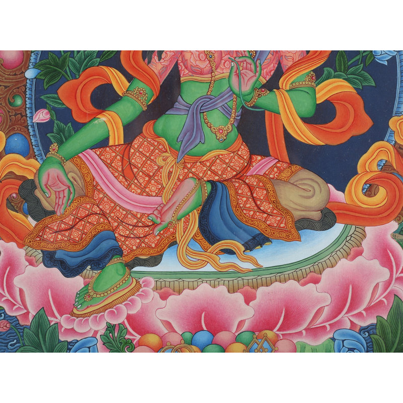 Peinture de la déesse Newari verte Tara Thangka (Thangka sans brocart)