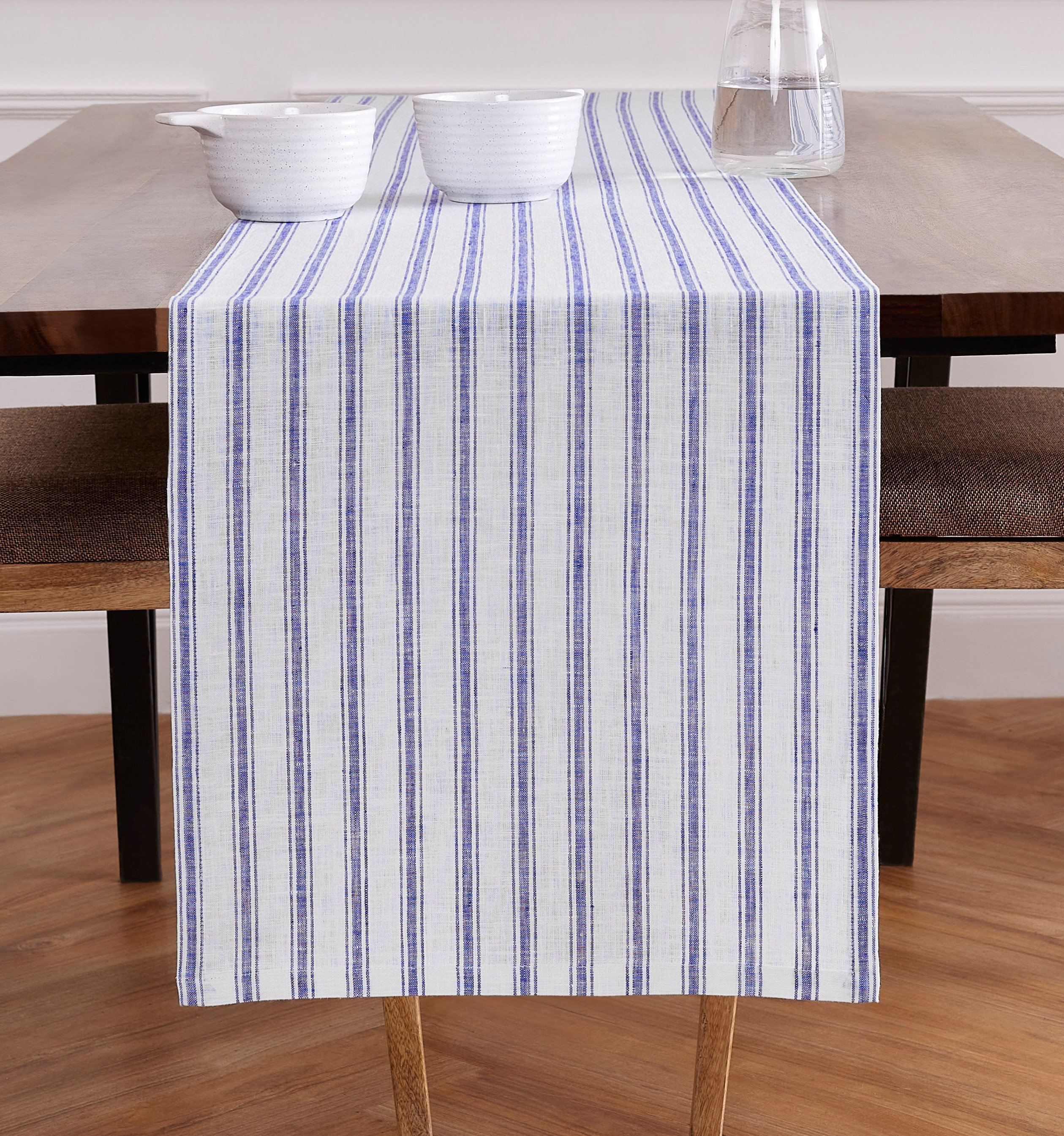 Solino Home Capri Ticking Stripe - 100% Pure Linen Tablecloth