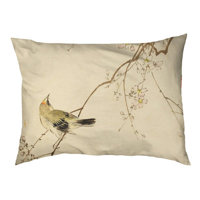 Coussin d’extérieur pour chien avec oiseau japonais et fleurs Carmean