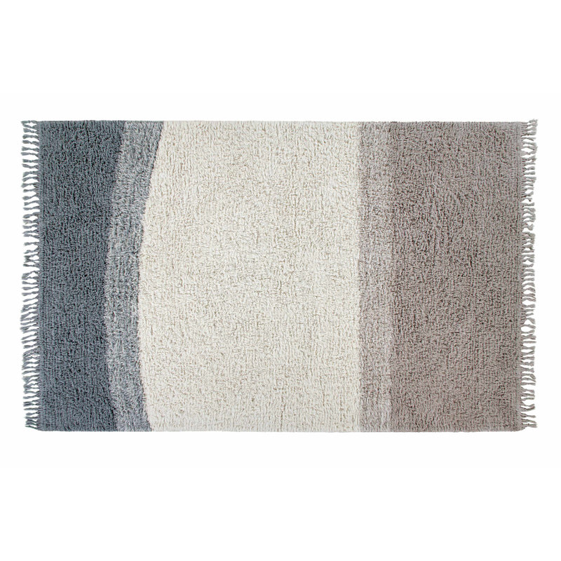 Free Your Soul Hand Woven Shag Wool Striped Area Rug, Rectangle 4'7" x 6'7"