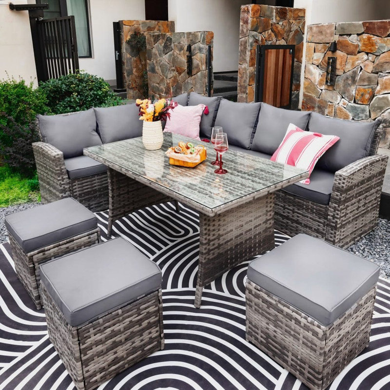 Rectangular 6 - Piece 9 - Person Outdoor Table Set