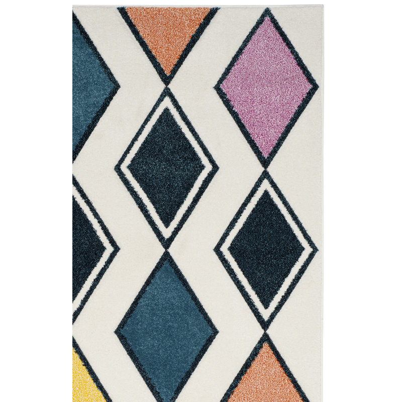 Tapis ivoire / bleu paon Kena, Carré 6 pi 7 po