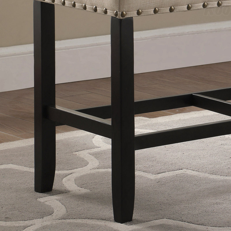 Banc de cuisine, banc de salle à manger rembourré en lin clouté avec repose-pieds pour table de bar, Tanné