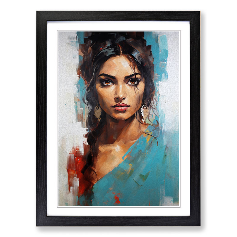 Indian Woman Gestural No.3 - Framed Print, Black Framed, 46cm H x 34cm W x 2cm D