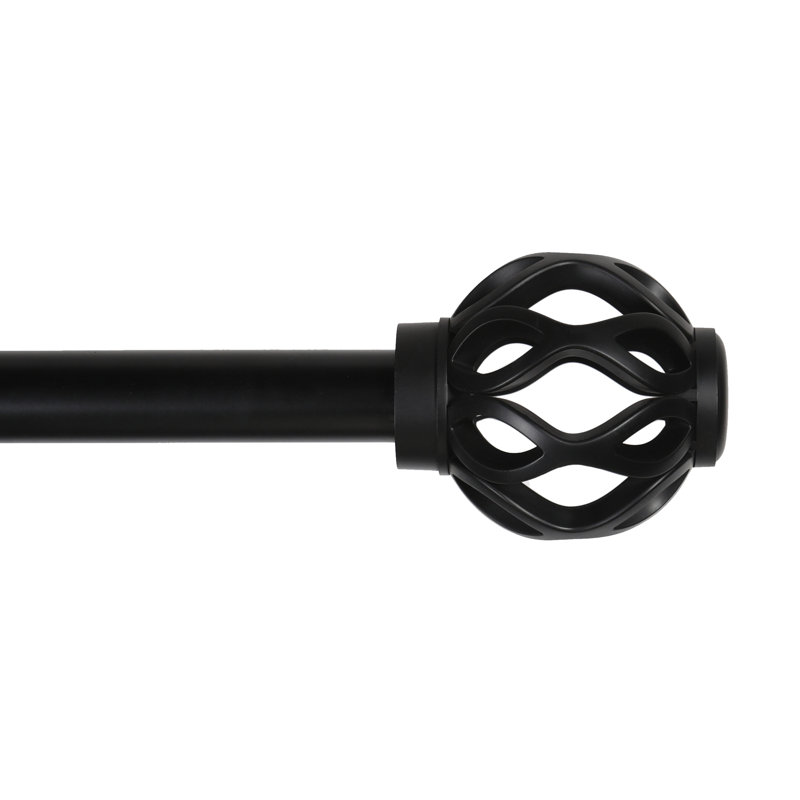 Ashford Matte Black Adjustable Steel Curtain Rod with Decorative Finials