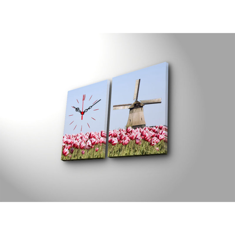 Horloge murale élégante en toile décorative (2 pièces), 25,2 po x 15,7 po | Toile 100% suède avec cadre 100% bois (épaisseur: 1,2 po) | Décoration élégante, parfaite pour les espaces de salon et de bureau, conception unique de garde-temps