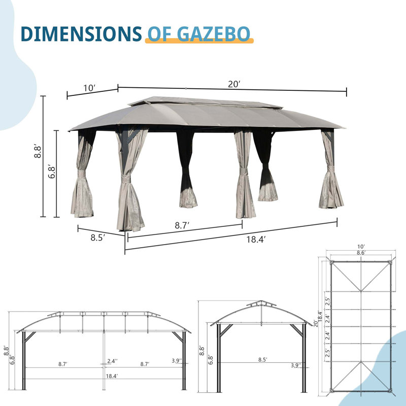 Gazebo 10ft, Outdoor Gazebo With Double Roofs, Privacy Curtains, Mosquito Nettings, Heavy Duty Metal Frame Party Tent Canopy For Patio, Backyard, Deck, Lawn