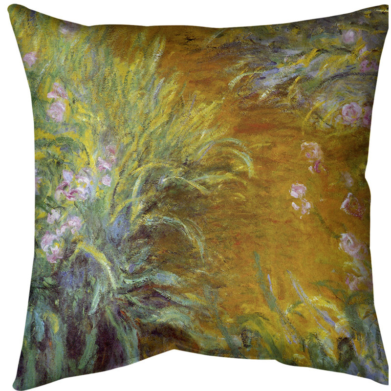 Claude Monet Floral Reversible Throw Pillow, 14" x 14", Poly Twill