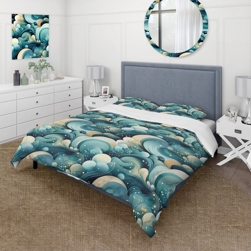 Ensemble de housse de couette Oceanic Blue Coastal Fusion, Housse de couette pour grand lit et 2 taies décor