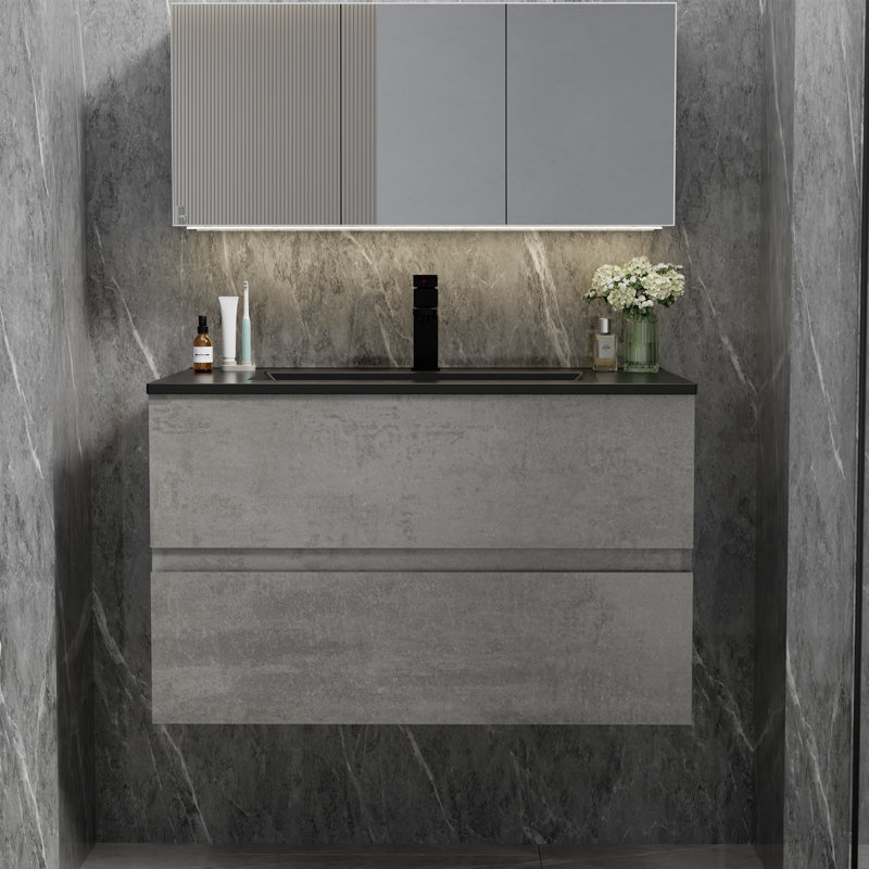 Amily 30" Wall Mounted Bathroom Vanity Set With Sink Top, Faucet, Gray Floating Cabinet, Epa Certified, 30"