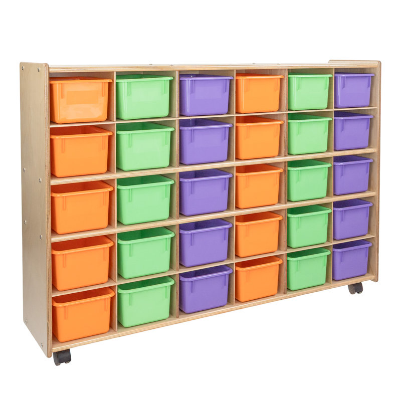 Casier avec bacs Contender, Assemblé avec roulettes, Vert lime / orange / mauve