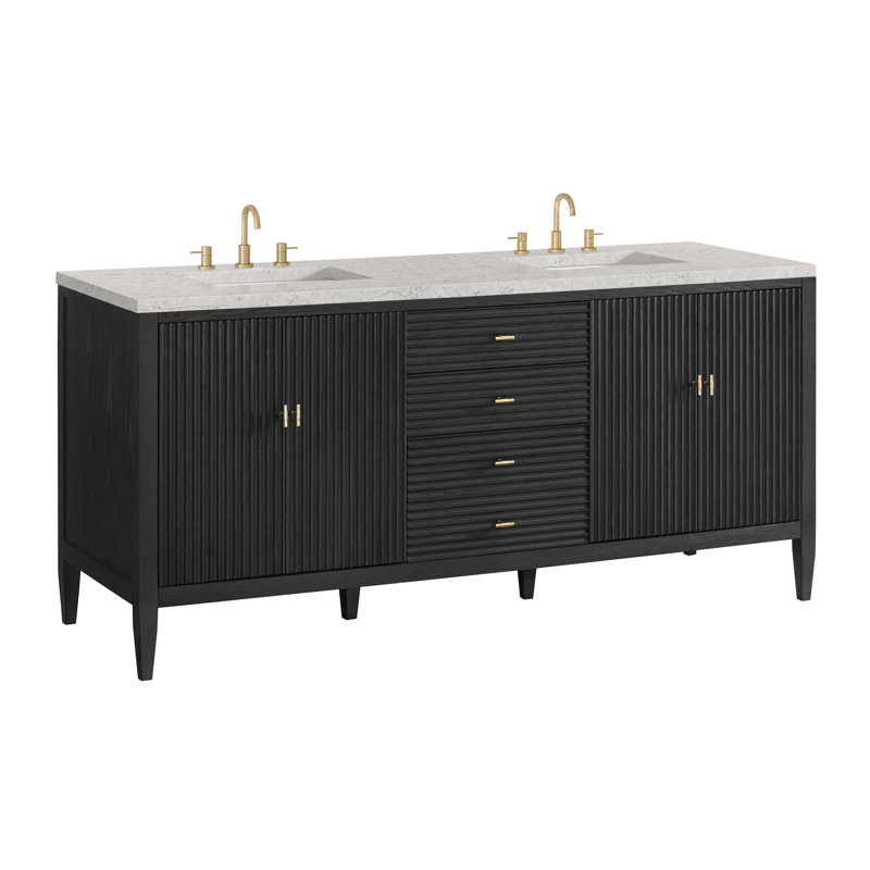 Myrrin 72'' W Double Vanity, Eternal Jasmine Pearl, Carbon Oak, 8" Widespread