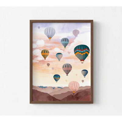 «Hot Air Balloon Landscape Art Print», affiche de l'aventure de montagne pastel