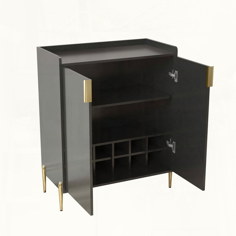 Modern Wine Bar Cabinet with Storage, Black