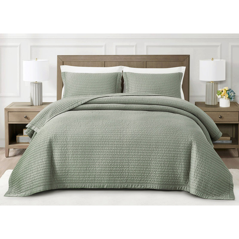 Silky Cooling Eucalyptus Tencel Lyocell Pick Stitch Quilt Set, King Quilt + 2 King Shams, Eucalyptus