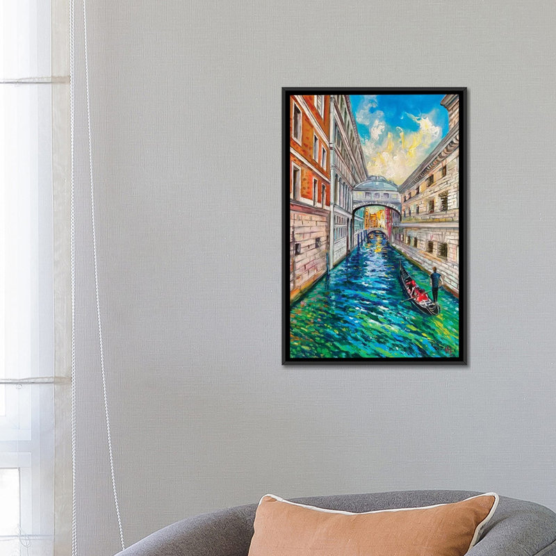 Venise. «Where Hearts Sigh», reproduction d'art sur toile encadrée, 26" x 18", Framed Canvas, Black