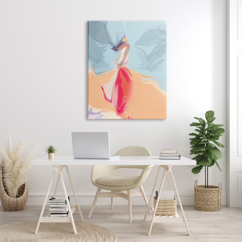 Mouvement abstrait dansant rose bleu orange, Toile tendue, H 48 po x l 36 po