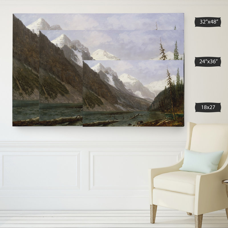 « canadian rockies » par albert bierstadt,, reproduction de peinture sur toile tendue, H 18 po x l 27 po x p 1,5 po