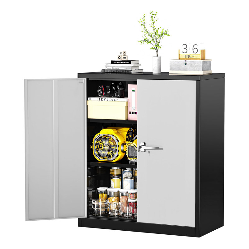 Metal Storage Cabinet, Black/Gray