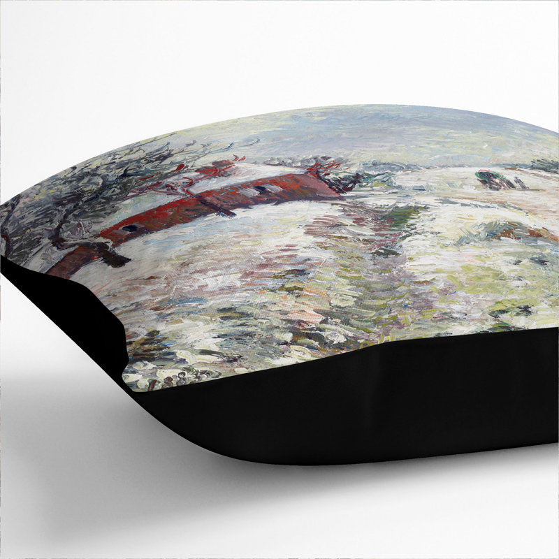 Snowy Road with House Scatter Cushion, 40cm H x 40cm W x 15cm D, Black