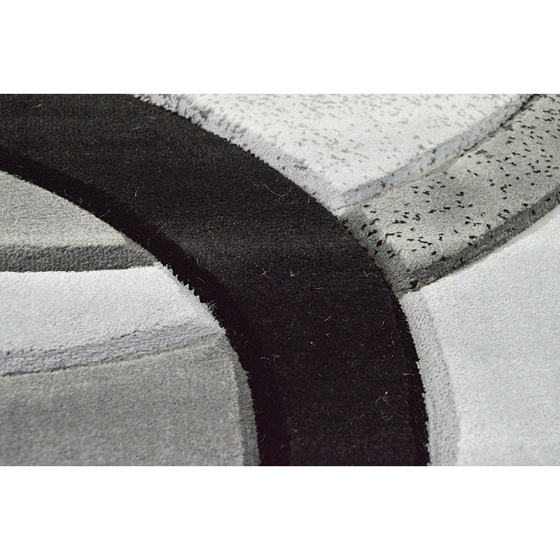 Tapis gris / noir à motif abstrait Mccampbell, Rectangle 9 pi 2 po x 12 pi 5 po